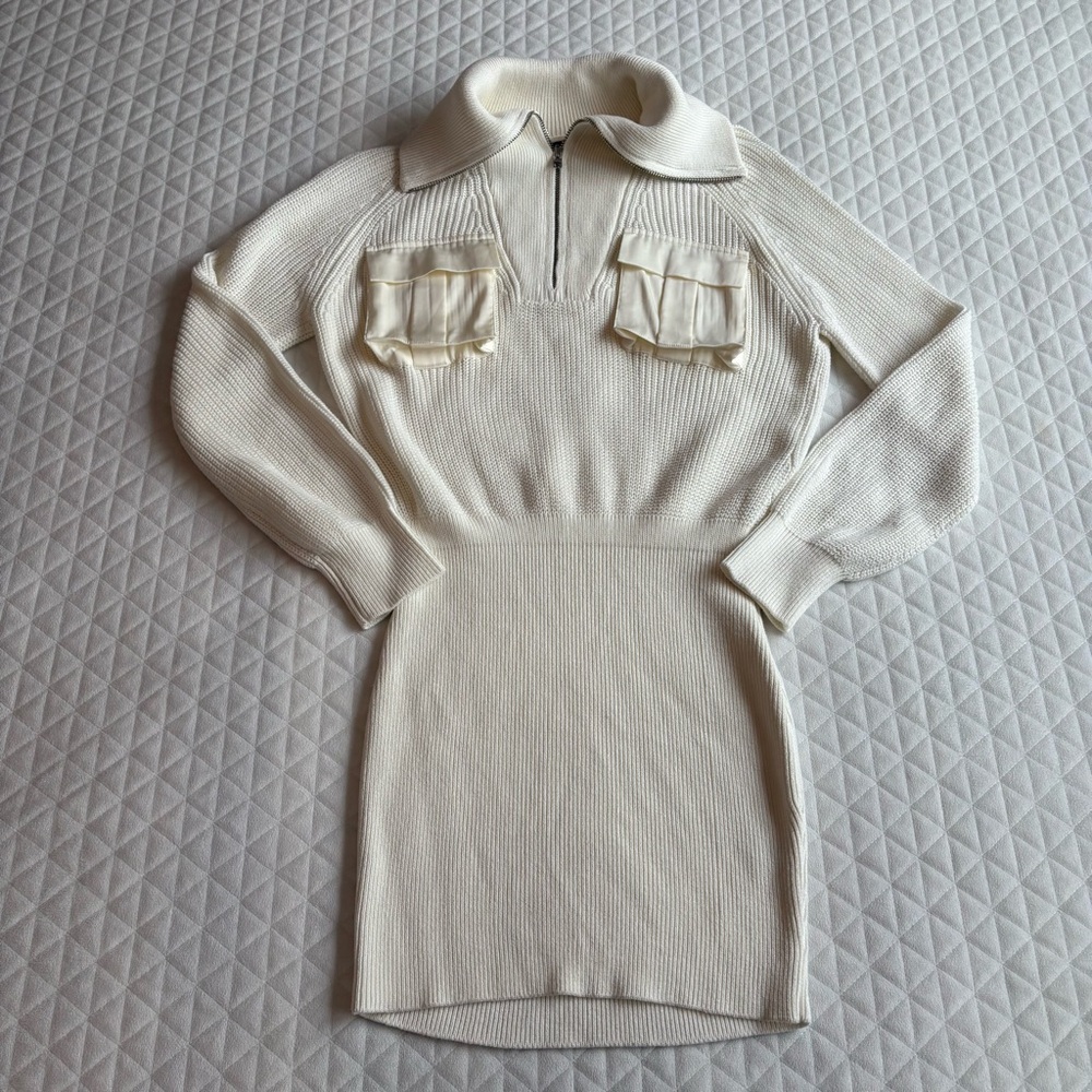 REVOLVE SER.O.YA Lotti Ribbed Dress long sleeve White mini DRESS XL Cargo Pocket
